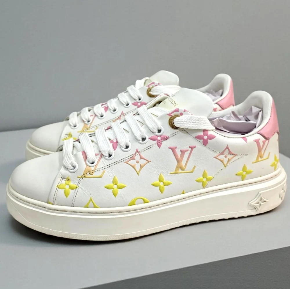 Louis Vuitton Time Out Sneaker Pastel Monogram White Pink Yellow Shoes